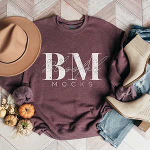Gildan 18000 Heather Sport Dark Maroon Mockup, Gildan Sweatshirt Mockup, Gildan Mockup, Fall Sweatshirt Mockup