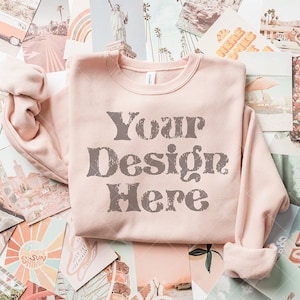 Sweatshirt Mockup Bella Canvas 3945 PEACH Sponge Fleece  Sweatshirt Mockup Flat Lay Wanderlust Travel Aesthetic Mockup