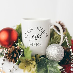 Blank White Christmas Coffee Glass Cup Mockup - Styled Stock Photography, Winter Mug Photo Graphic Design Mock Up, JPG Digital Download