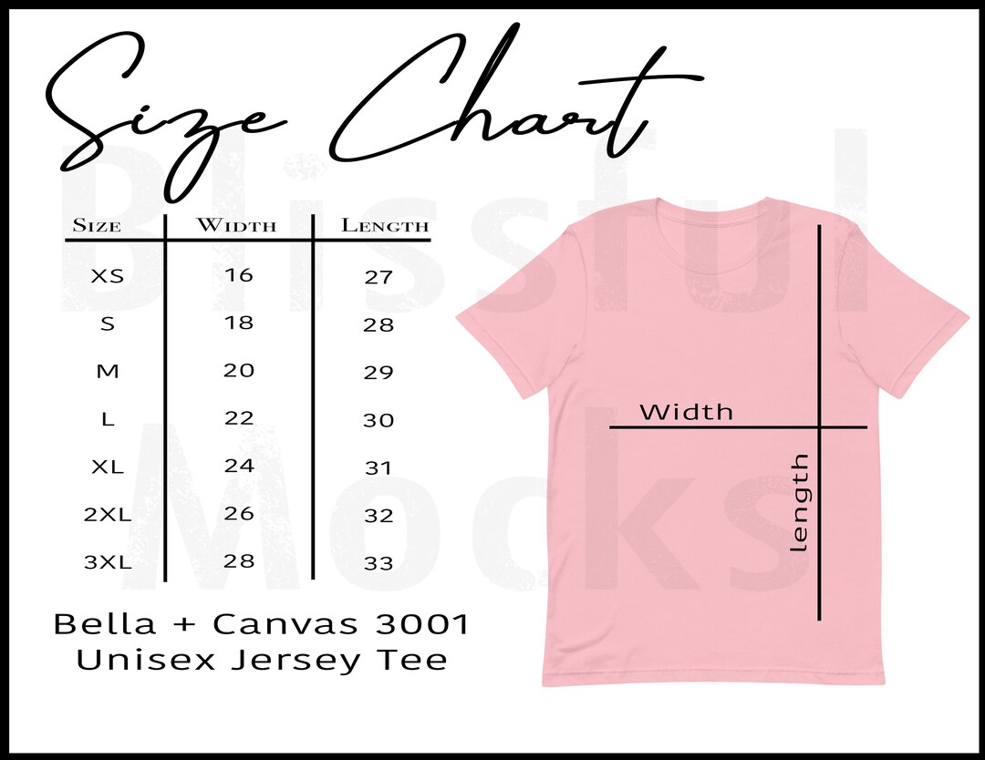 Bella Canvas Size Chart, Bella Canvas T Shirt Size Chart, Bella Canvas ...
