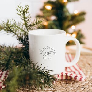 Blank White Christmas Coffee Cup Mockup - Styled Stock Photography, Holiday Mug Photo Graphic Design Mock Up, JPG Digital Download