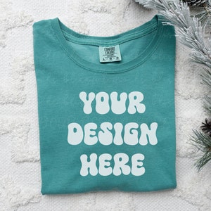 Seafoam Comfort Colors 1717 Mockup Comfort Colors Mocks Folded Winter Christmas Shirt Mockup Comfort Colors Seafoam TShirt Mockup