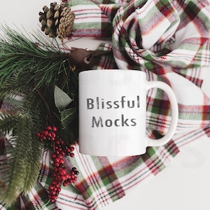 Blank White Christmas Coffee Glass Cup Mockup - Styled Stock Photography, Holiday Mug Photo Digital Design Mock Up, Christmas Mug Mockup