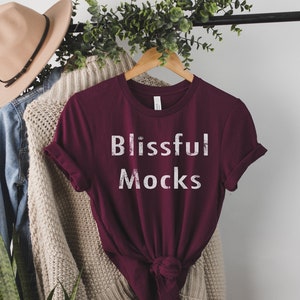Maroon Shirt Mockup | Bella Canvas Mockup | 3001 Bella Canvas | 3001 Mockup| Hanging Mockup| Boho Mockup| 3001 Maroon | Digital Download