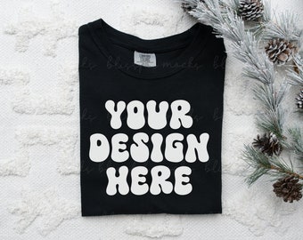 Comfort Colors Black 1717 Mockup Comfort Colors Mocks Folded Winter Christmas Shirt Mockup Comfort Colors Black TShirt Mockup