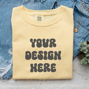 Comfort Colors 1717 Mockup Butter Comfort Colors Mocks Folded Shirt Mockup Comfort Colors Butter TShirt Mockup Trendy Shirt Mockup