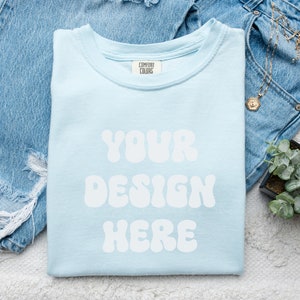 Comfort Colors 1717 Mockup Chambray Comfort Colors Mocks Folded Shirt Mockup Comfort Colors Chambray TShirt Mockup Trendy Shirt Mockup