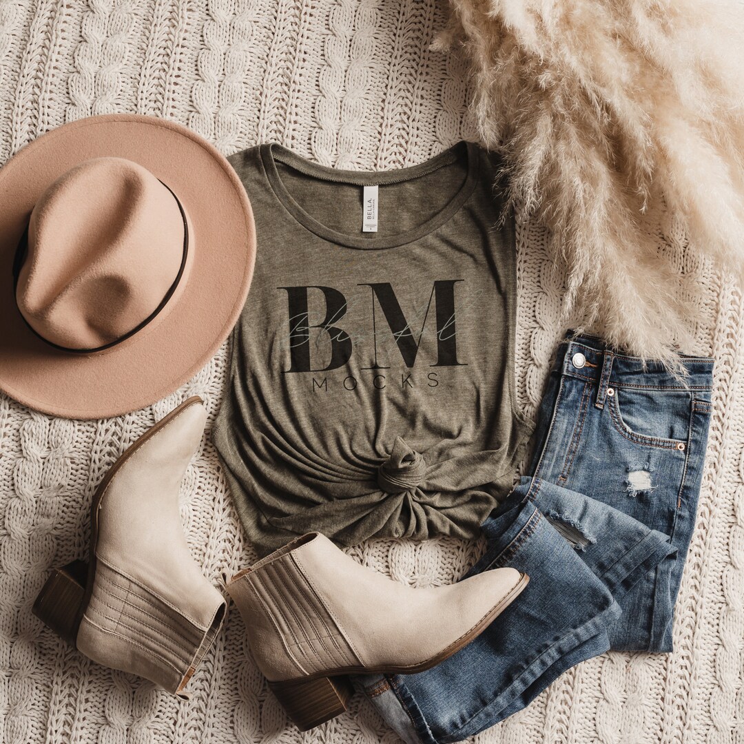 Bella Canvas Heather Olive Muscle Tank Mockup | Boho Mockup | 8803 ...