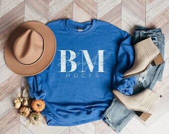 Gildan 18000 Heather Sport Royal Mockup, Gildan Sweatshirt Mockup, Gildan Mockup, Fall Sweatshirt Mockup