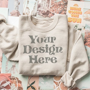Sweatshirt Mockup, Gildan 18000 Mockup, Gildan Sand Crewneck Mockup, Gildan Sweatshirt Mockup, Gildan 18000 Sand folded Sweatshirt Mock up