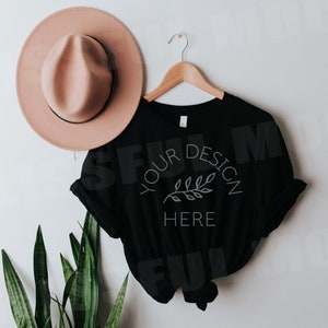 Bella Canvas 3001 Mockup | Bella Canvas 3001 Black T Shirt Mockup | Black T Shirt Mockup | Hanging Tshirt Mockup | Cool Tshirt Mockup