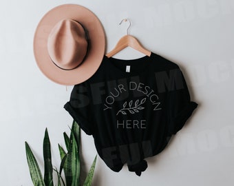 Bella Canvas 3001 Mockup | Bella Canvas 3001 Black T Shirt Mockup | Black T Shirt Mockup | Hanging Tshirt Mockup | Cool Tshirt Mockup