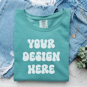 Comfort Colors 1717 Mockup Seafoam Comfort Colors Mocks Folded Shirt Mockup Comfort Colors Seafoam TShirt Mockup Trendy Shirt Mockup