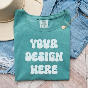 Comfort Colors 1717 Mockup Seafoam Comfort Colors Mocks Folded Shirt Mockup Comfort Colors Seafoam TShirt Mockup Trendy Boho Shirt Mockup
