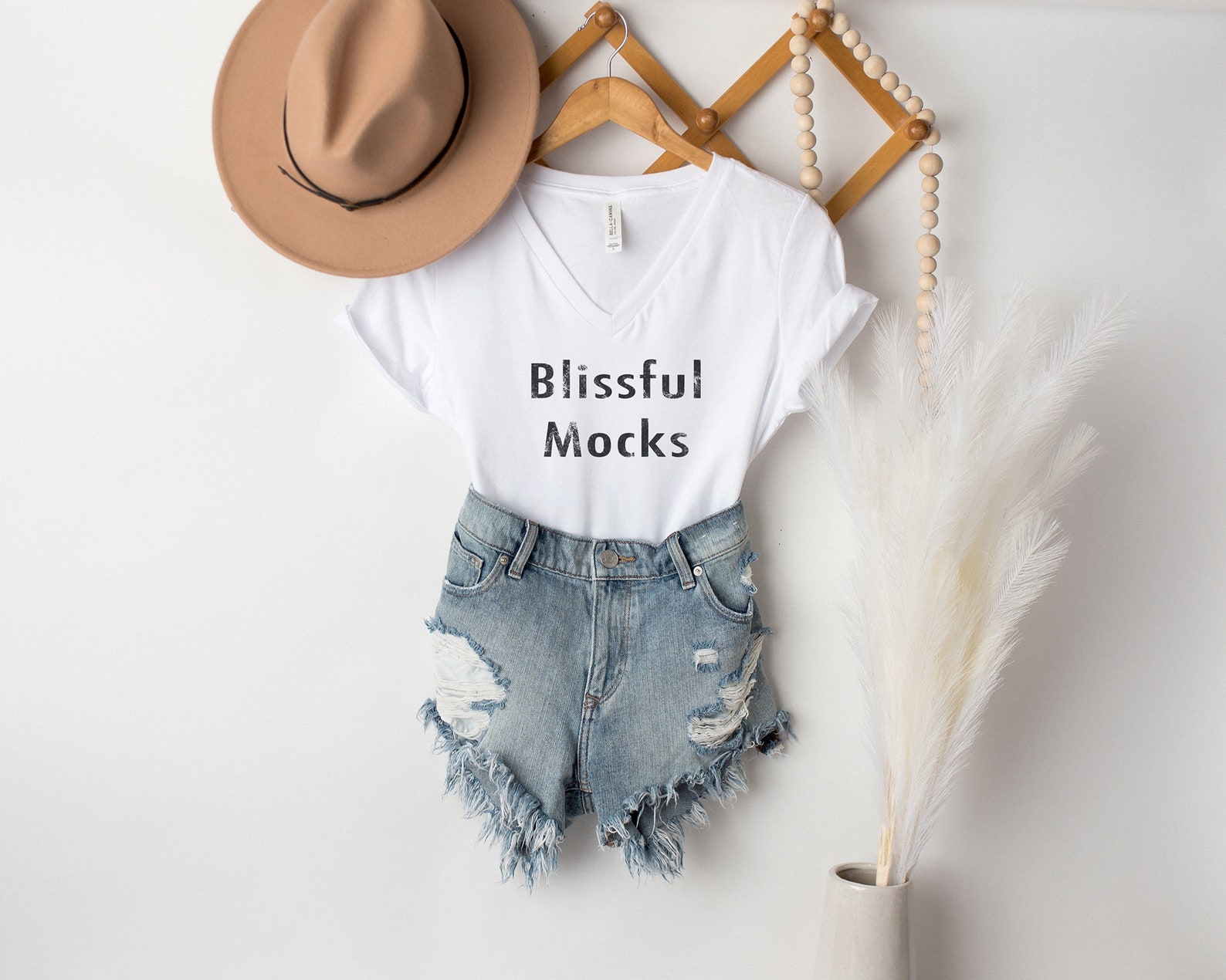 Bella Canvas 6405 White T Shirt Mockup, Bella Canvas V-neck Mockup ...