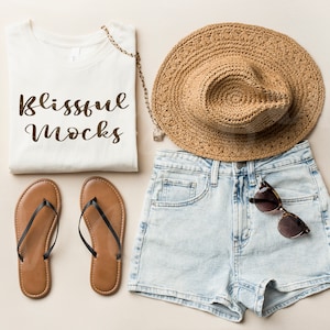 Bella Canvas 3001 Mockup | Bella Canvas Soft Cream T Shirt Mockup |  T Shirt Mockup | Summer Bella Canvas Mockup | Folded | Flat Lay
