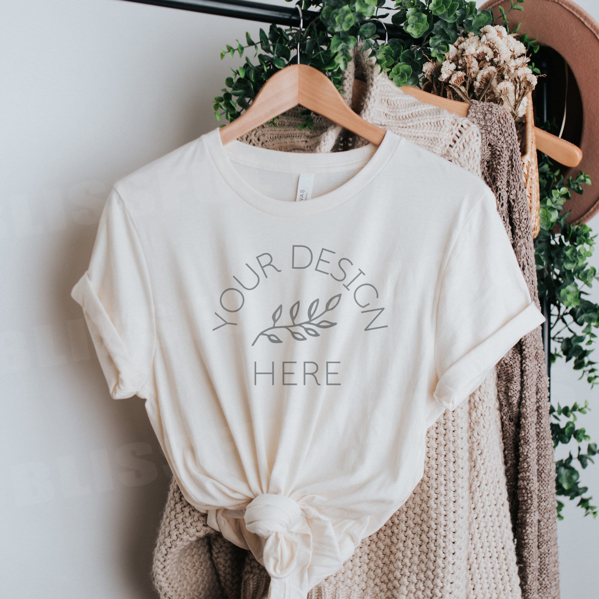 Download Hanging T Shirt Mockup Bella Canvas 3001 Soft Cream Boho Etsy