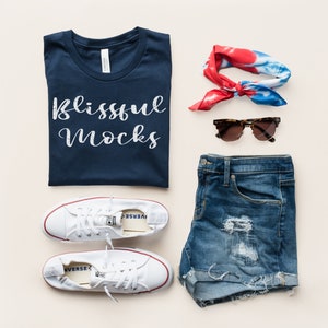 Bella Canvas 3001 Mockup | Bella Canvas Navy T Shirt Mockup | Navy T Shirt Mockup | 3001 Navy Mockup | 4th of July Mockup, Folded T Shirt