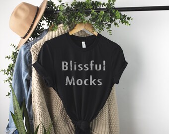 Maqueta de camiseta negra Bella Canvas 3001 / Maqueta de camiseta negra Bella Canvas / Maqueta 3001 / Maqueta colgante / Maqueta boho / 3001 negra