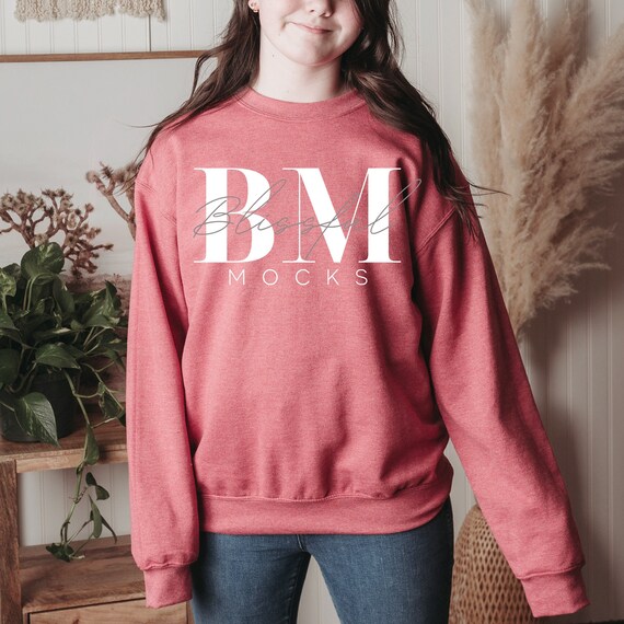 Gildan 18000 Heather Sport Scarlet Mockup Gildan Sweatshirt Mockup Gildan Sweatshirt Model Mockup Front Sweatshirt Mockup