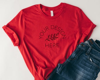 Bella Canvas 3001 Mockup Christmas Mockup - 3001 Red T Shirt Mockup - Red Shirt Mockup - Bella Canvas Mockup Christmas - Bella Canvas Mockup
