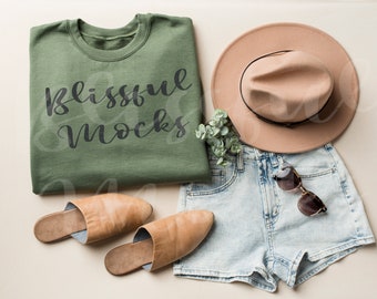 Gildan 18000 Mockup | Gildan Military Green Sweatshirt Mockup | Sweatshirt Flat Lay Mockup | Gildan Military Green, Folded Sweatshirt Mockup