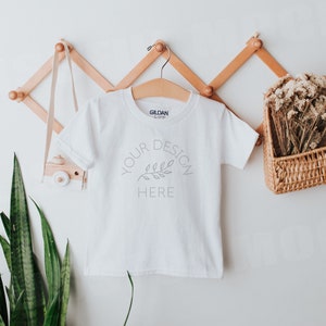 Child Toddler Shirt Mockup | Gildan 64000 | White T-Shirt Mockup | Boho T Shirt Mockup | Minimalist T Shirt Flat Lay | Blissful Mocks image 1