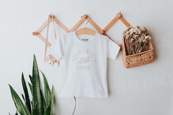 Child Toddler Shirt Mockup | Gildan 64000 | White T-Shirt Mockup | Boho T Shirt Mockup | Minimalist T Shirt Flat Lay |  Blissful Mocks