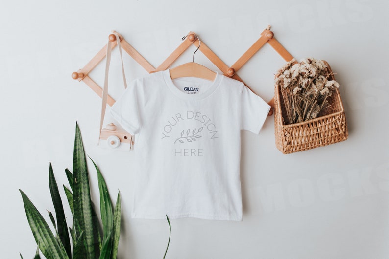Child Toddler Shirt Mockup | Gildan 64000 | White T-Shirt Mockup | Boho T Shirt Mockup | Minimalist T Shirt Flat Lay | Blissful Mocks image 1