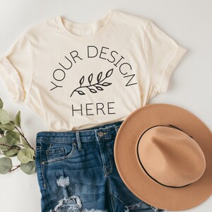 Bella Canvas 3001, Cream Shirt Boho Mockup, Flat lay Mockup - Soft Cream Bella Canvas Mockup - Mockup T Shirt Gildan - Bella Canvas Mockup -