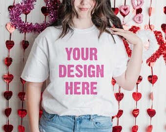 Valentines Day Mockup, Comfort Colors Mockup, 1717 White T Shirt,  Model Mockup
