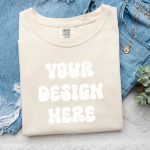Ivory Comfort Colors 1717 Mockup Comfort Colors Mocks Folded Shirt Mockup Comfort Colors White TShirt Mockup Trendy All Season Mockup