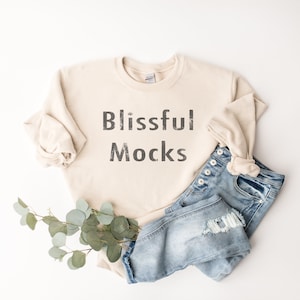 Gildan Sweatshirt Mockup, Gildan 18000 Sand Sweatshirt Mockup, Sweatshirt flat lay, Gildan 18000 Mockup,  Boho Sweatshirt Mockup, 18000 Sand