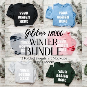 Sweatshirt Mockup Bundle, Gildan 18000 Mockup, Gildan Bundle, Gildan Sweatshirt, Gildan Mockup, Winter Simple Folded Sweatshirt Mockup