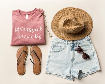 Bella Canvas 3001 Mockup | Bella Canvas Mauve T Shirt Mockup |  T Shirt Mockup | Summer Bella Canvas Mockup | Folded | Flat Lay | Styled
