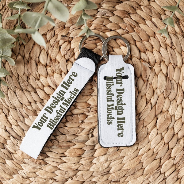 Product Mockup for Neoprene Sublimation Keychain and Chapstick Holder JPG and PNG Blank White Digital Download Add Your Own Image