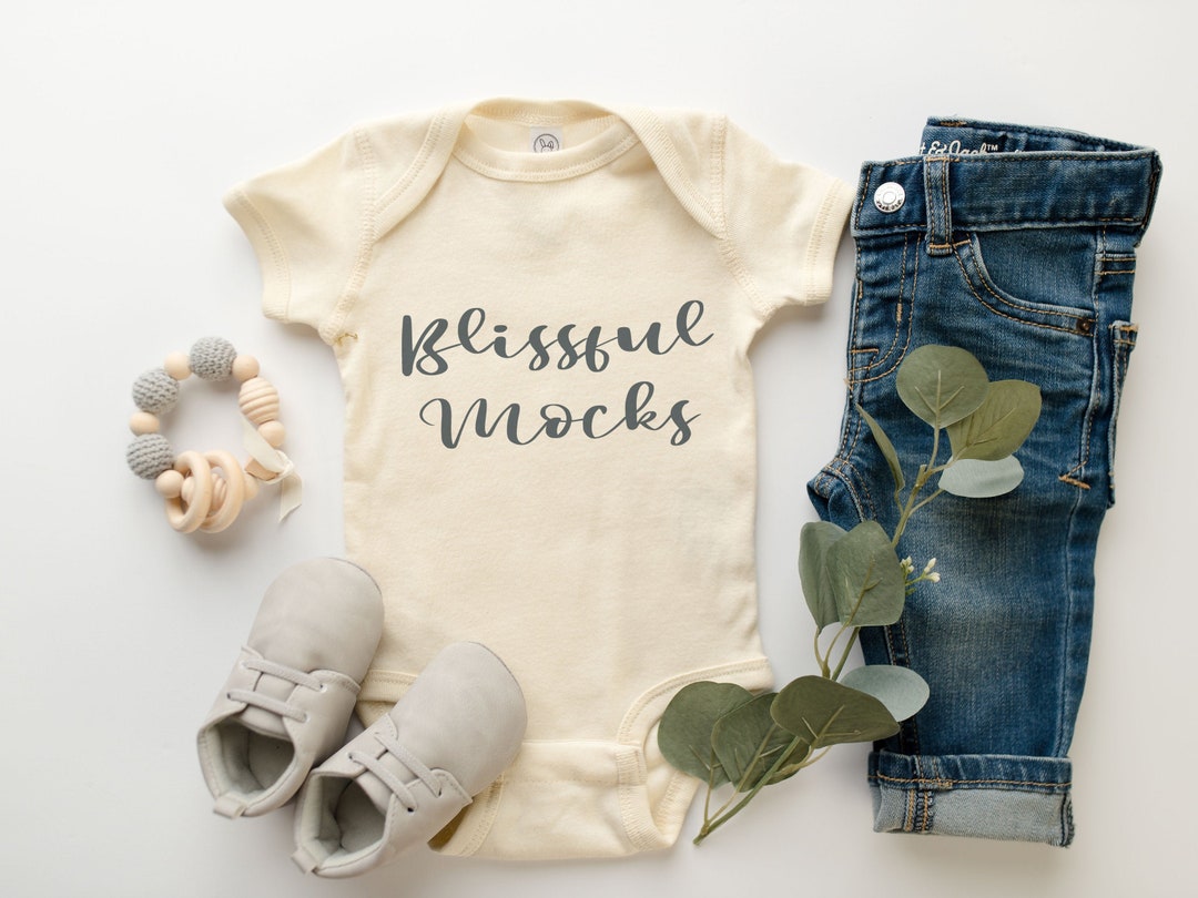 Natural Onesie Mockup, Baby Onesie Flat Lay, Rabbit Skins 4400, Baby