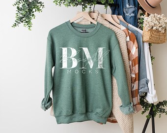 Gildan 18000 Heather Sport Dark Green Mockup, Gildan Sweatshirt Mockup, Gildan Mockup, Fall Sweatshirt Mockup