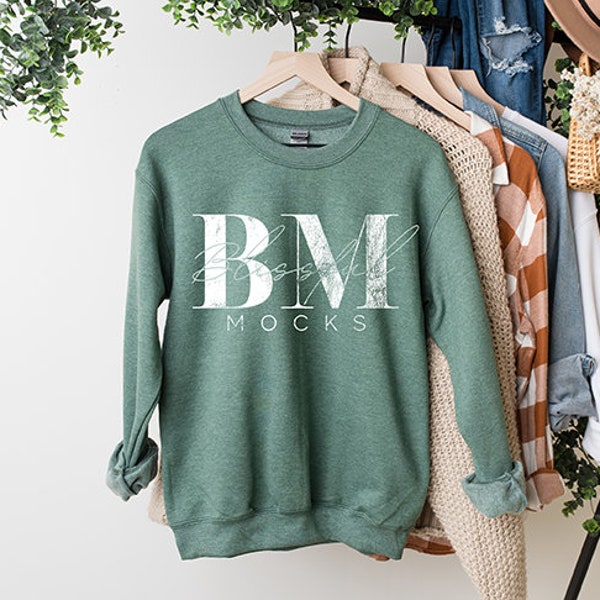 Gildan 18000 Heather Sport Dark Green Mockup, Gildan Sweatshirt Mockup, Gildan Mockup, Fall Sweatshirt Mockup