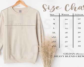Gildan Size Chart | Gildan 18000 Size Chart | Sweatshirt Size Chart | Hanging Size Chart for Gildan | Gildan 18000 Mockup } 18000 Size Guide