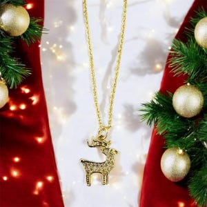Elegant Reindeer Cubic Zirconia Pendant Necklace - Handmade Charm Jewelry Gift for Women, Mum, Birthday
