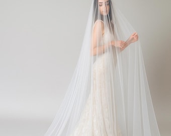 Blusher bruidssluier tot vloer: zachte tule, kathedraal-bruidssluier