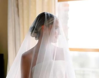 Drop Veil : Wedding Veil with Blusher, soft and sheer.