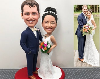 Custom Wedding Bobbleheads For Couple, Custom Wedding Cake Toppers Bobbleheads, Custom Groom and Bride Bobbleheads