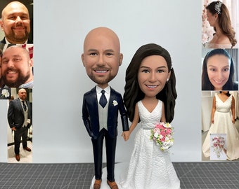 Custom Groom and Bride Bobbleheads, Fully Custom Wedding Couple Figurines Personalized Wedding Cake Toppers Figurines, Custom Wedding Statue