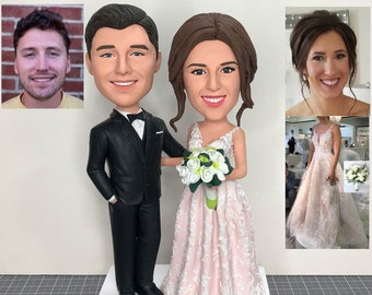 Custom Wedding Bobblehead As Cake Toppers, Personalized Wedding Bobble heads Figurines Wedding Cake Toppers, Custom Wedding Bobbleheads