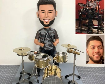 Custom Bobblehead Dolls Behind The Drum Set, Personalized Bobbleheads Drummers Gifts, Cool Gifts For Drummers, Birthday Gifts For Drummers