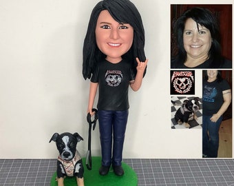 Custom Bobblehead With Dog, Custom Woman Walking Dog Bobblehead, Cool Gifts For Bosses With Pets, Create Your Own Pet Bobblehead