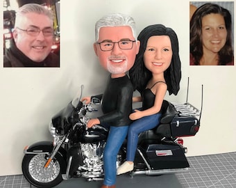 Custom Bobblehead On Motorcycle, Personalized Bobblehead Couple On Motorcycle, Custom Couple Bobblehead With A Motorcycle