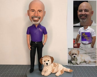 Custom Bobblehead With Dog For Father From Photos, Cool Fathers Day Gifts, Gifts For Your Boss Male, Personalized Gifts For Him